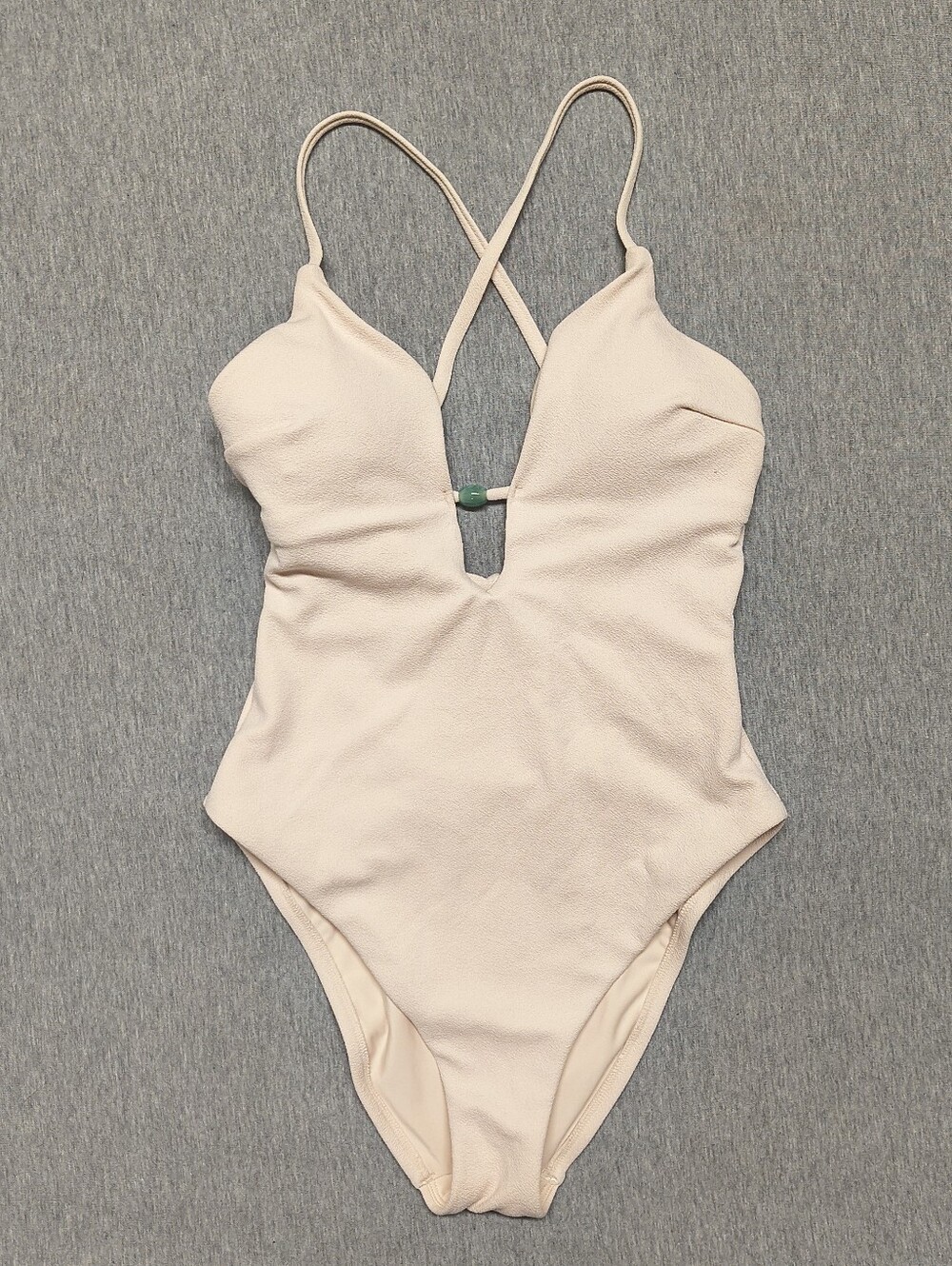 Shade & Shore Women’s Crepe Beaded Plunge One‑Piece Swimsuit – Cream (Size S)